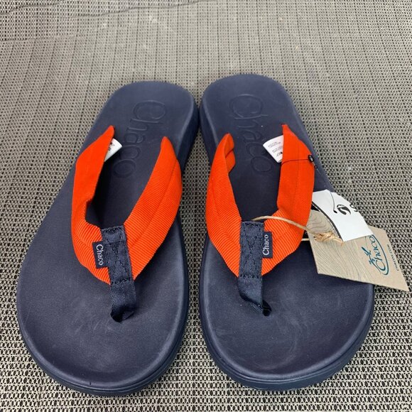 Chaco Mens Size 9 Pitch Gray Lowdown Flip-Flops With Orange Straps - Picture 1 of 8